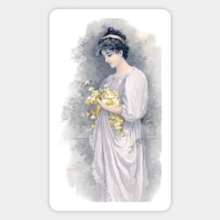 Edwardian Lady With Yellow Flowers Magnet